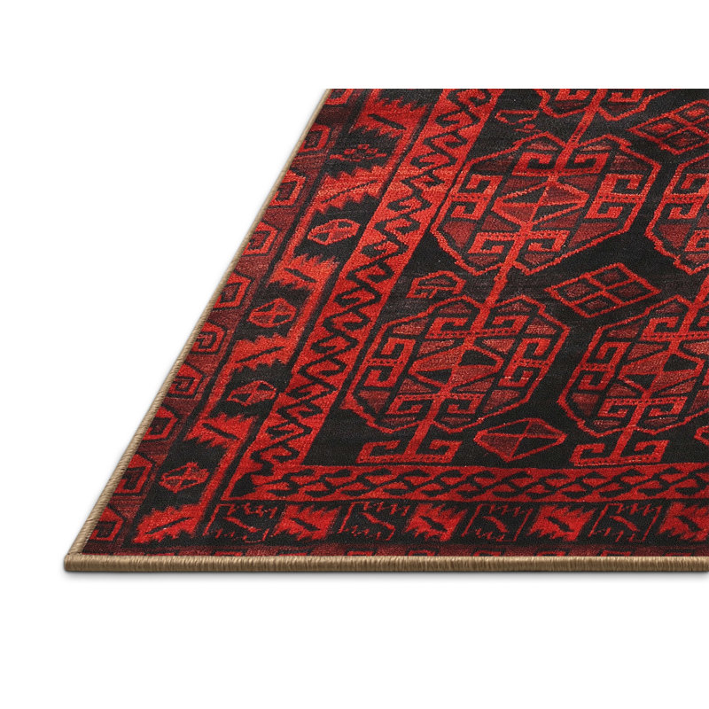 Tapis à motif oriental rouge / noir, Rectangle 5 pi x 8 pi