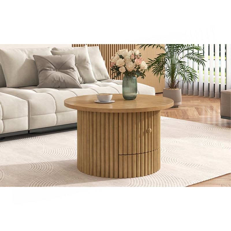 Table basse ronde avec tiroir de rangement, Chêne
