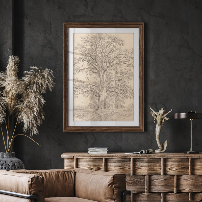 Art mural vintage rétro encadré pour chambre à coucher - 26 po x 36 po brun avec mat blanc
