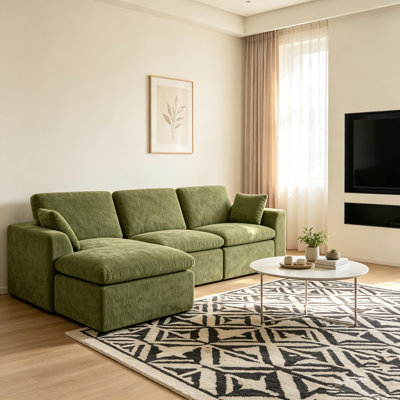Canapé d'angle surdimensionné Moorebank de 110 po en forme de L avec méridienne, canapé modulaire rembourré à assise profonde