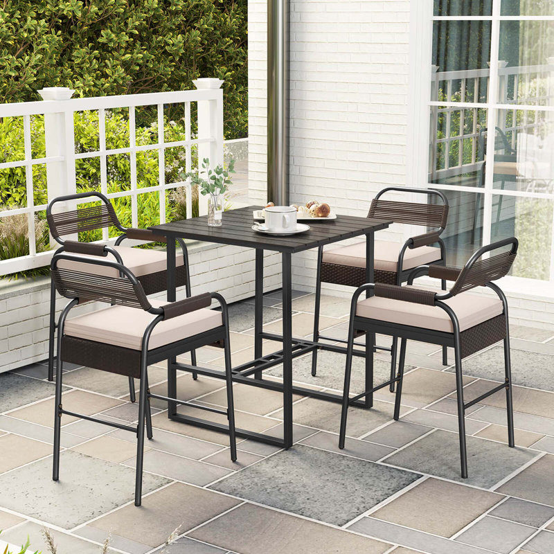 5-piece Counter Bar Set Patio Rattan Counter Set With Cushioned Seat