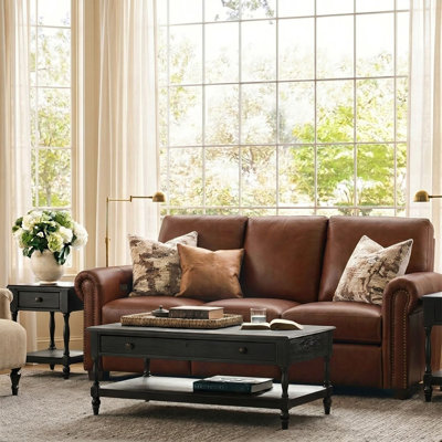 Igon 86.25" Traditional Down-Filled Genuine Leather Power Reclining Sofa
