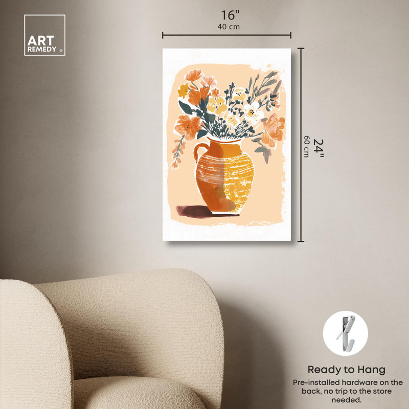 «Mid Autumn Flowers Canvas Boho», art mural coloré par Art Remedy, Toile tendue, H 24 po x l 16 po