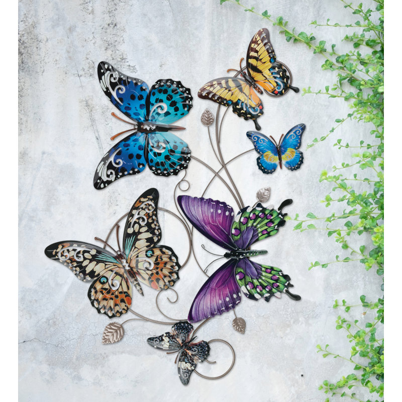 Large Multicolor Metal Butterfly Collage Wall Sculpture