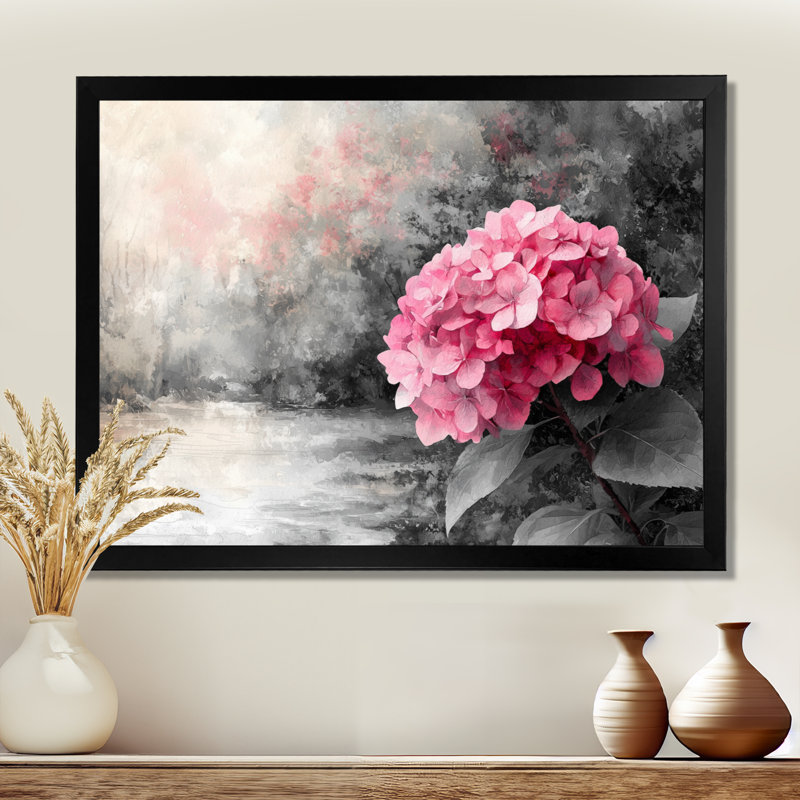 «Ihinosen Hydrangea In Vintage Light II», art mural sur toile Hydrangea, H 30 po x l 40 po, Noir, noir, noir, noir