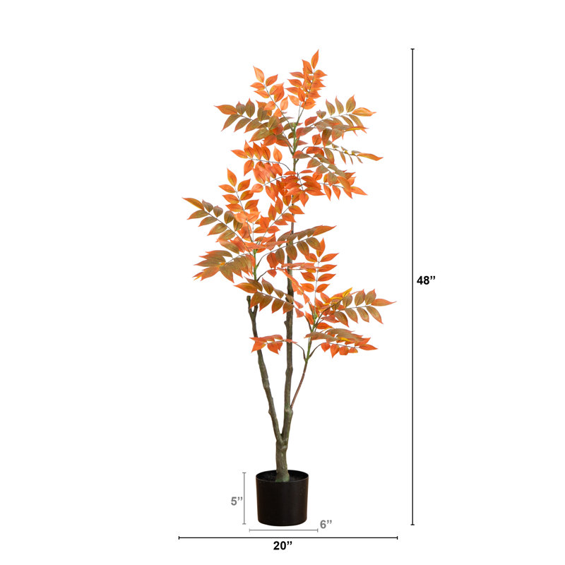 48'' Orange and Green Artificial Sumac Tree in Black Pot