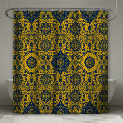 Yellow Blue Damask Shower Curtains Extra Long