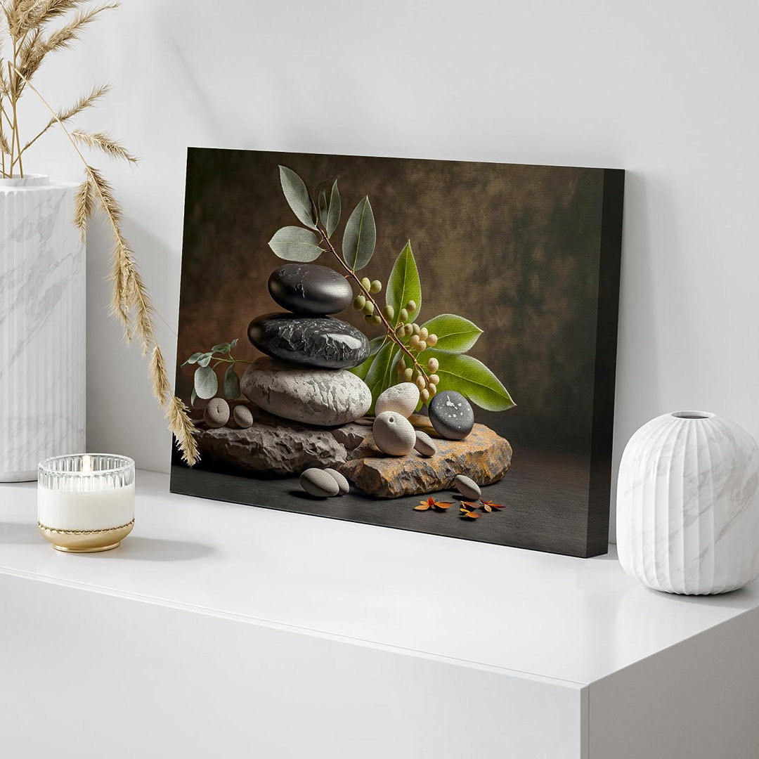 Zen Stones Massage Stone Pebble Bamboo Leaf Nature Wilderness On Canvas Print IDEA4WALL