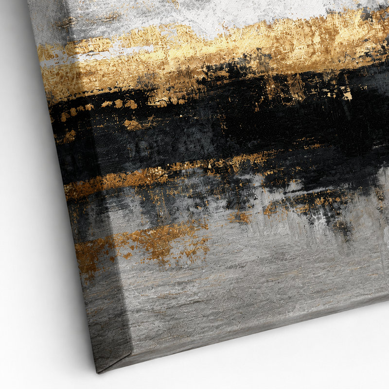 Gris, noir et doré, horizon abstrait, impression sur toile tendue, H 27,5 po x l 55 po x P 1,5 po