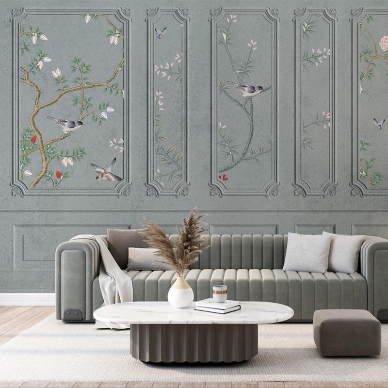 Panneau mural oiseau vert sauge, L 108 po x l 96 po