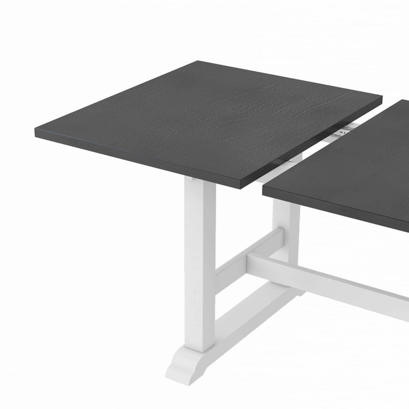 7-Piece Updated 76.9Inch Extendable Trestle Dining Table Set With Removable Leaf