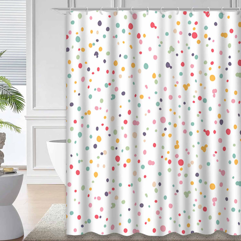 Rideau de douche imperméable et moderne à pois abstraits et colorés avec 12 crochets, L 72 po x l 78 po