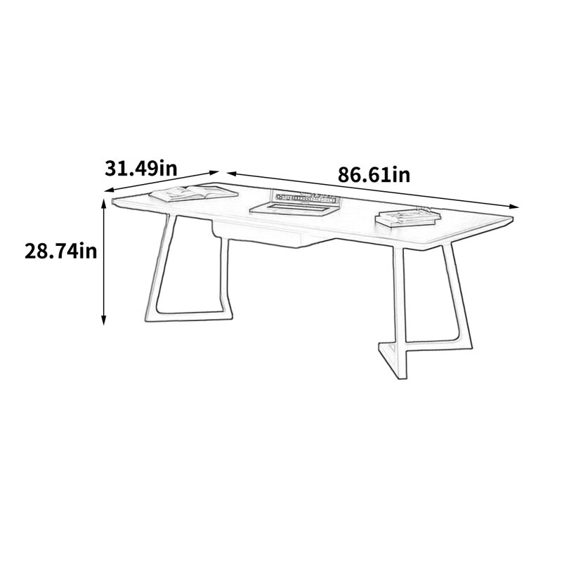 Black rectangular desk, 28.74" H x 86.61" W x 31.49" D