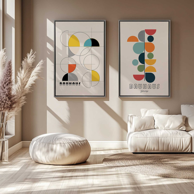 Bauhaus, ensemble de 2 couleurs printanières, H 37 po x l 50 po, Cadre flottant blanc opaque