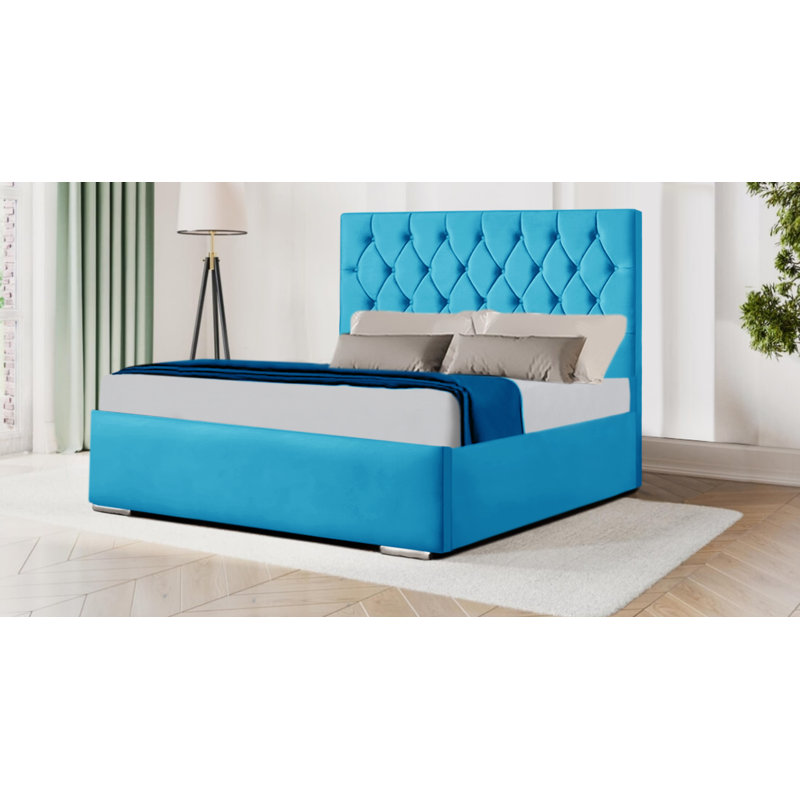 Abuzahr Upholstered Velvet Bed Frame, Small Double (4'), Teal