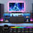 TV Stand For TVs 80 Inch With Power Outlet And Led Lights, Carbon Fiber Entertainment Center With Storage Cabinets, Adjustable Glass Shelves, Modern TV Stands For Living Room, Black-1736027076