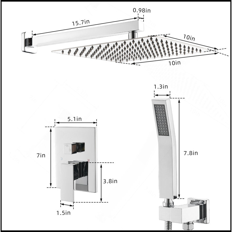 Bathroom Luxury Rain Mixer Combo Set Wall Mounted Rainfall Shower Head System Polished Chrome, (Contain Faucet Rough-In Valve Body And Trim)