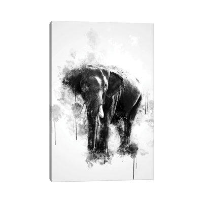 Elephant In Black And White by Cornel Vlad - Wrapped Canvas Painting