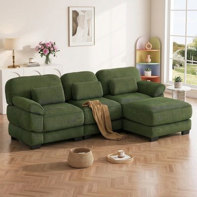 Canapé modulaire surdimensionné en L avec repose-pieds et tissu velours côtelé de 104 po Cloud