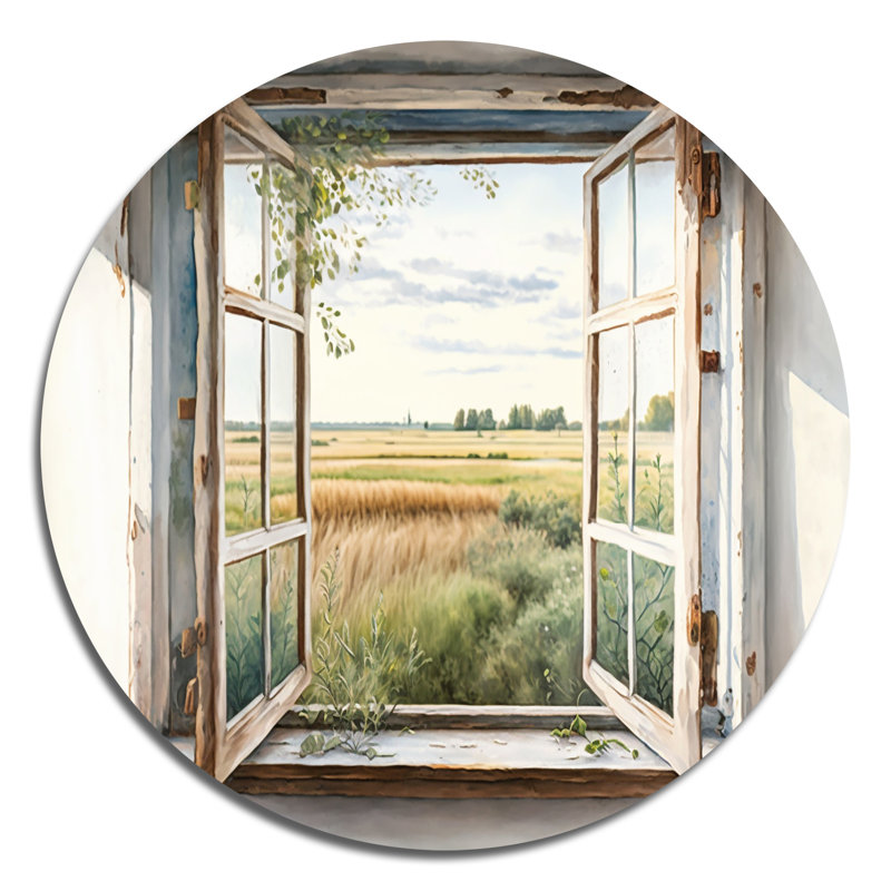Window To Landscape Views IV - Décoration murale ronde en métal Farm, H 23 po x l 23 po