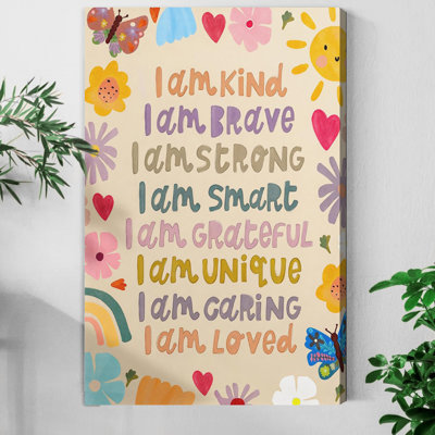 1pc Framed Canvas Wall Art Prints Poster, Kids Positive Quotes Wall Art Fashion Colorful Floral Affirmation Poster Cute Preppy Toddler Sun Art Posters Canvas Print Painting for Living Room Bedroom Office Bathroom Dorm Home Decor, Ready To Hang