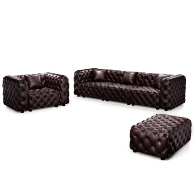Ensemble de canapé moderne, canapé modulaire rembourré en similicuir 4 places avec conception touffetée à la main pure, 1 repose-pieds et 4 coussins, combinaison multiple pour le salon