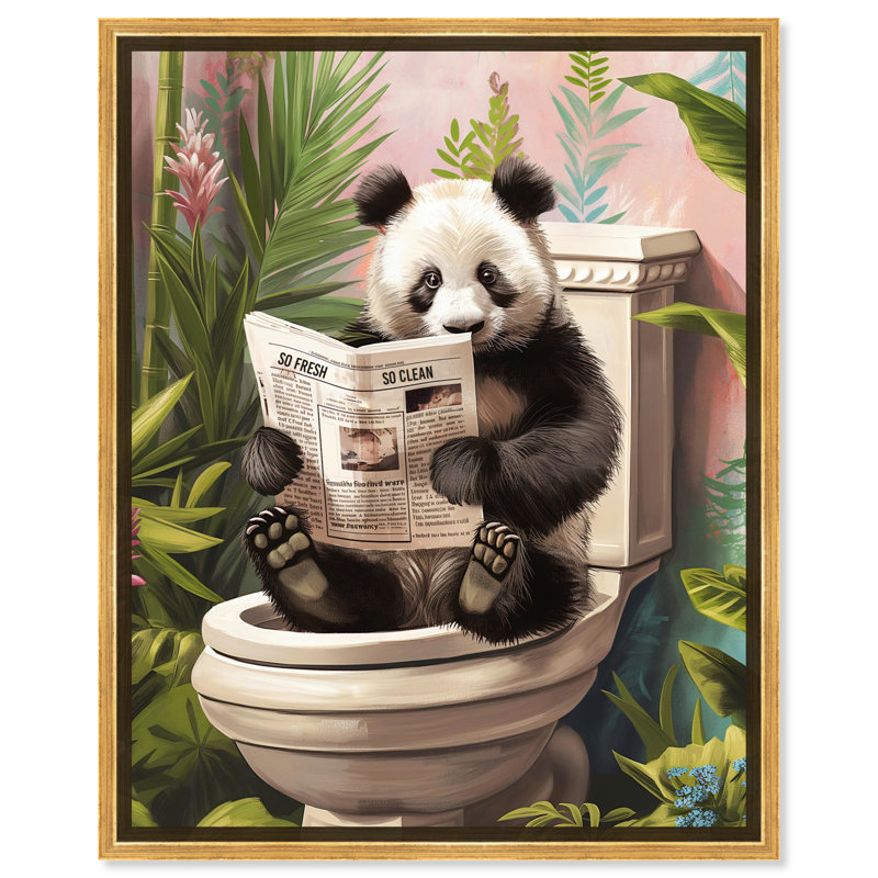 Art mural panda tropical par Art Remedy, Encadrement doré, H 31 po x l 25 po