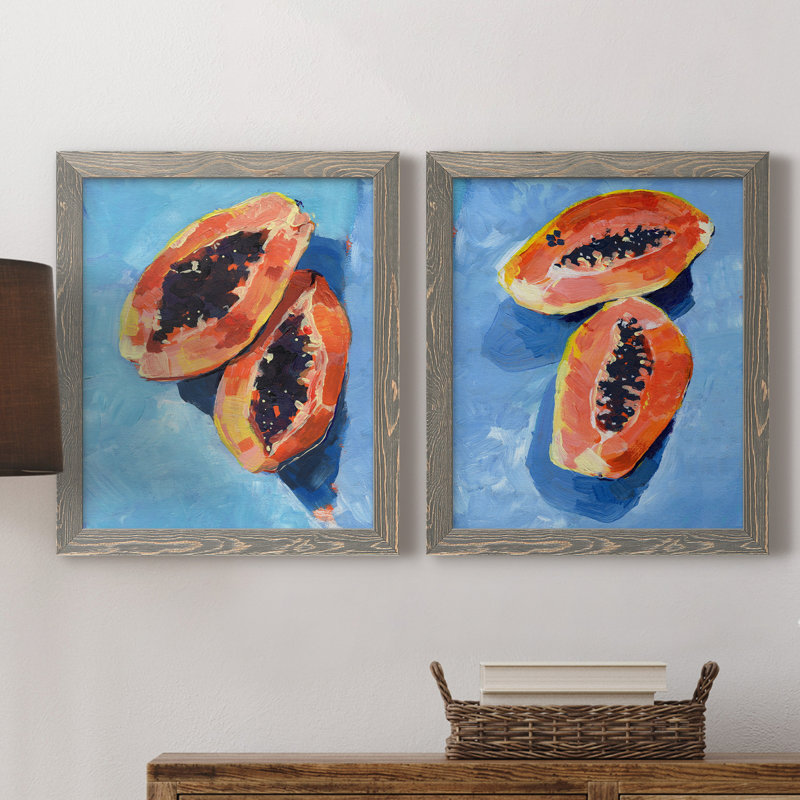 «Bold Papaya I», ensemble de 2 peintures sur toile encadrées, H 20 po x l 17 po x P 1 po, Toile avec cadre gris