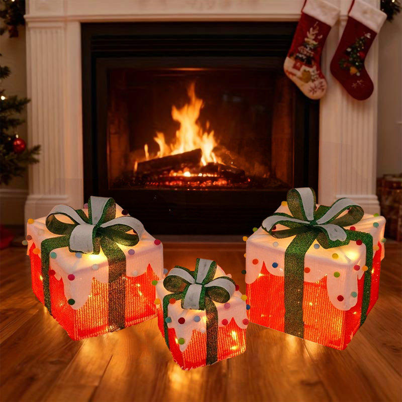 Ensemble de 3 boîtes de Noël illuminées pour l'extérieur à DEL