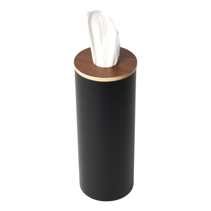 Modern White Steel and Wood Round Tissue Case