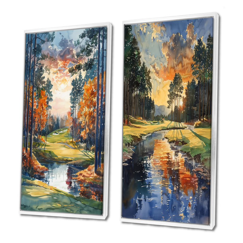 Ensemble de 2 pièces d'art mural Green Golf Autumn Golf Haven Country Club I, H 40 po x l 40 po, Impression encadrée, Blanc
