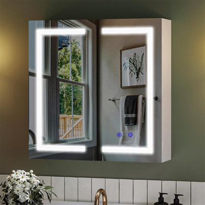 Bathroom Wall-mounted Mirror Cabinet With Led Lights And Shaver Socket, Illuminated Led Bathroom Cabinets With Mirror,demister Pad, Dimmable, 3 Colour Light