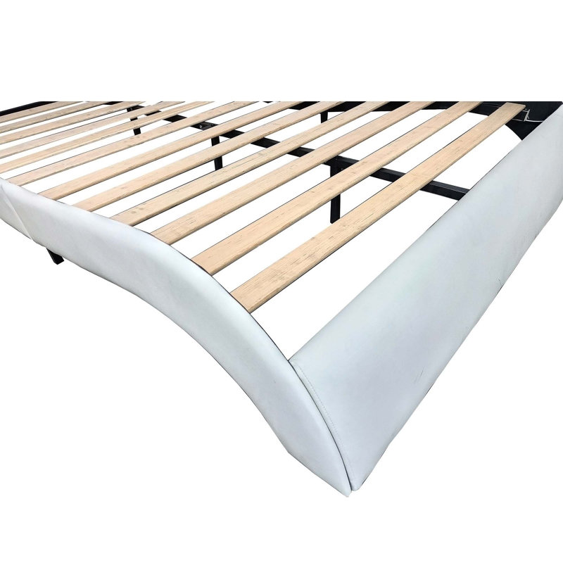 Base de lit tapissier en similicuir: DEL, musique Bluetooth, RVB, massage par vibration, Blanc, Très grand