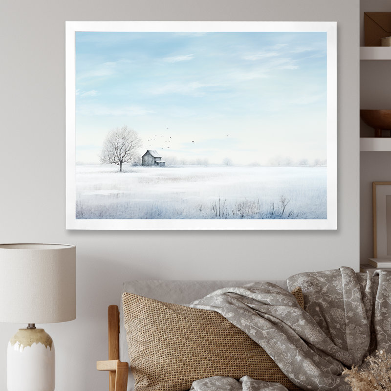 Paysage d'hiver, minimalisme sur toile, Cadre simple blanc, H 16 po x l 32 po x P 1 po