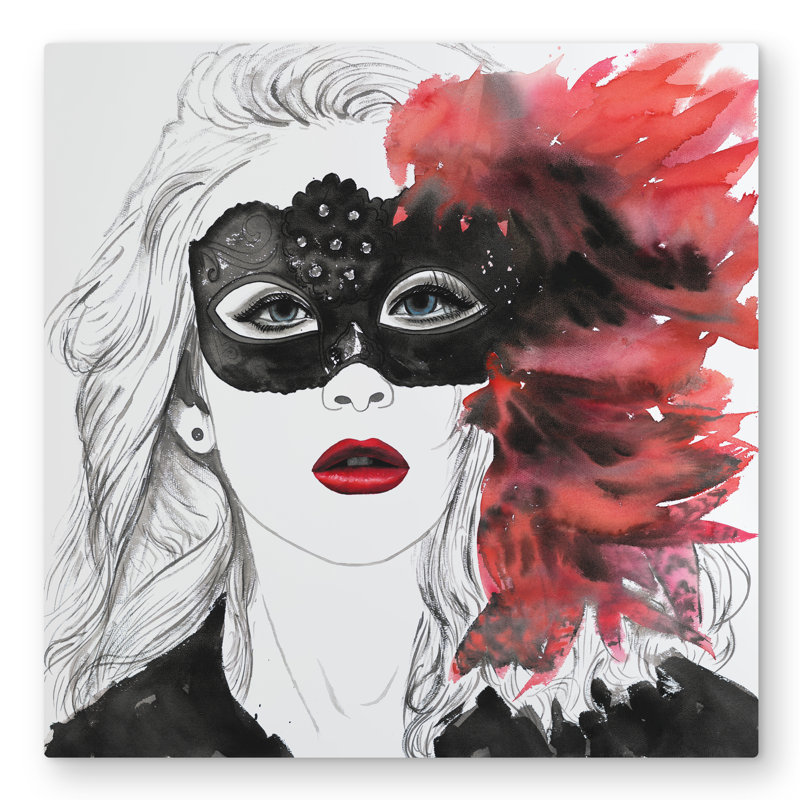 Masked ball - Red Figurative Metal Print for Home Decor