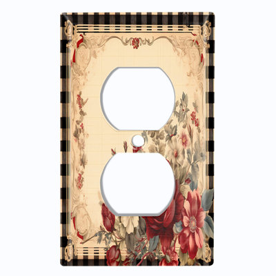 Metal Light Switch Plate Cover; US Standard Size 1 Gang Duplex - Elegant Vintage Flowers