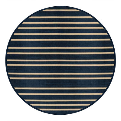 Washable Midnight Blue Cream Striped Area Rug