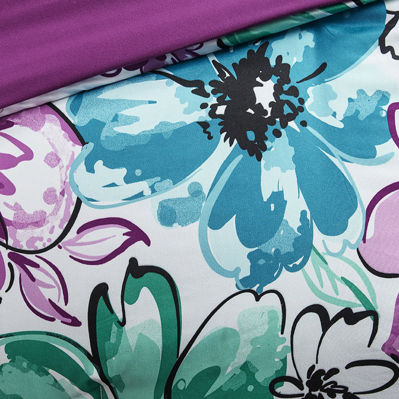 Édredon très grand / très grand avec de magnifiques thèmes floraux, broderie en microfibre douce, Bleu