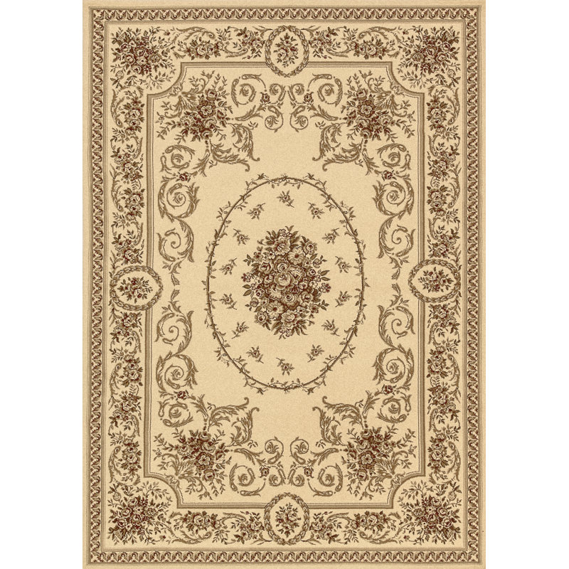 Tapis de zone ivoire oriental Melkon, Rectangle 9 pi 2 po x 12 pi 10 po