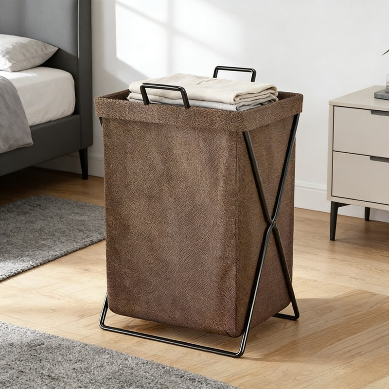 Brown,2Pcs,Foldable Laundry Hamper Basket With Handles, Collapsible Clothes Storage Organizer For Bathroom, Bedroom, And Home Use
