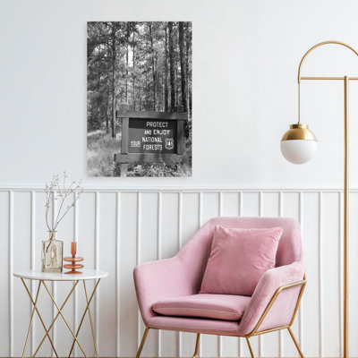1980S Sign In Front Of Wooded Area Reading Protect And Enjoy Your National Forests Classic Retro Vintage Nature Plant Wall Art