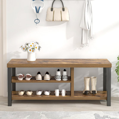 Rustic Wooden Storage Bench for Entryway Hallway