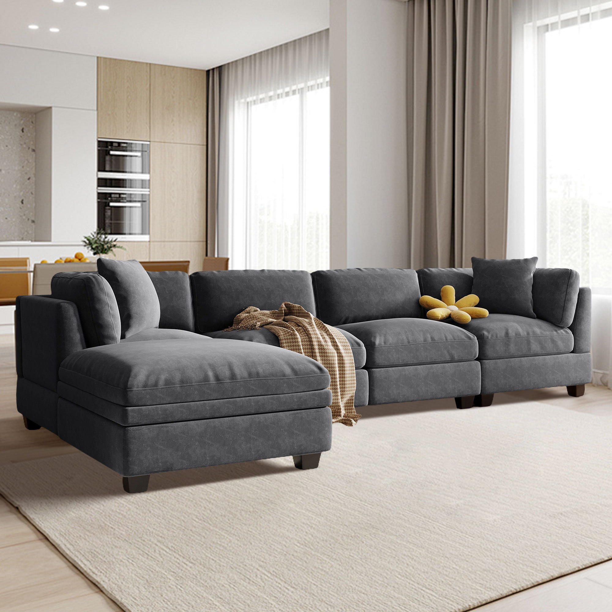 Latitude Run® Upholstered Modular Sofa With Removable Storage Ottoman ...