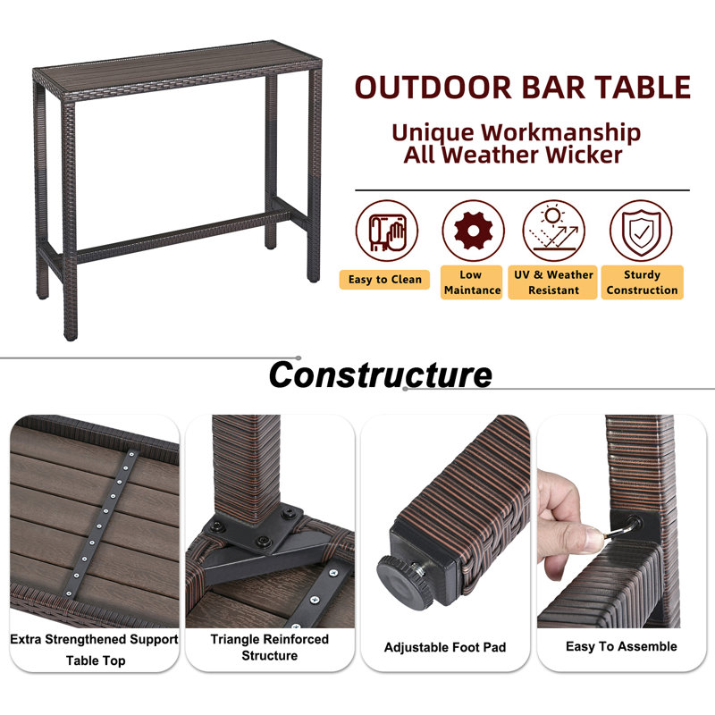 Averir Rectangular Outdoor Bar Table