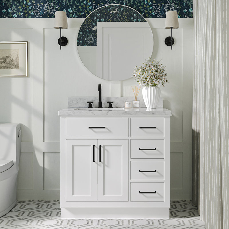 ARIEL HEPBURN 37 IN RIGHT OFFSET RECTANGULAR SINK VANITY 1,5 IN, Left, Rectangular, White