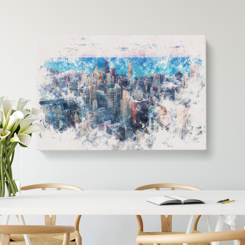 The Beauty of the Chicago Skyline Watercolour - Wrapped Canvas, 60cm H x 91cm W x 3cm D