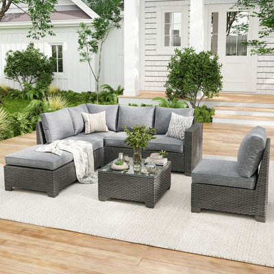 Modern Wicker 5-Person Sectional Seating Group with Cushions