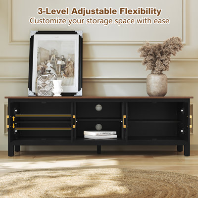 63'' Modern Farmhouse TV Stand with 3-Level Adjustable Shelves, Spacious Storage