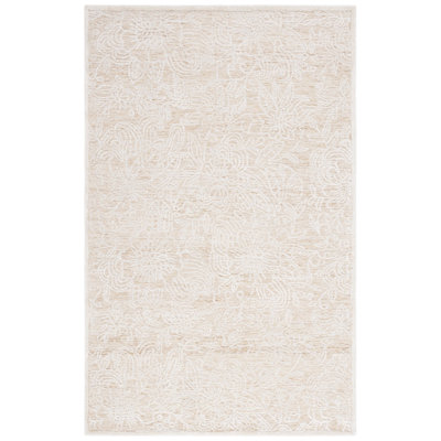 Bathesda Hand Tufted Wool/Bamboo Silk/Cotton with Cotton Backing Floral Rug in Ivory/Gold