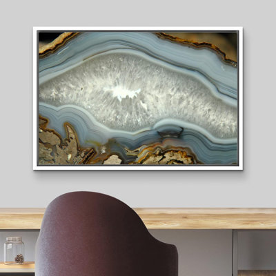 Marble Agate Slice " Gray Abstract Gemmstone Agate Slice Pattern Gallery Canvas Large Wall Art "